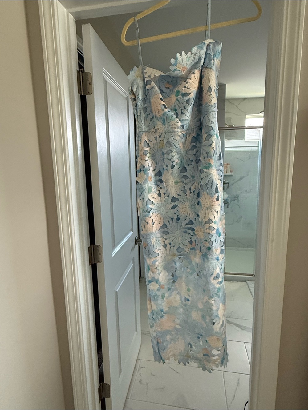 SHEIN Blue and Cream Floral Midi Dress